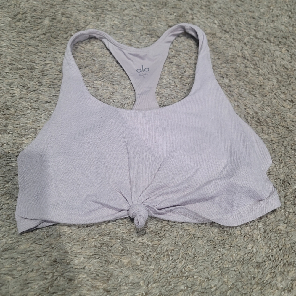 Alp Yoga Knit Ribbed Knot Sports Bra Crop Top Lavender Cloud Purple Small